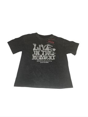 ROMWE Washed Black Graphic Tee ‘Live in the Moment’ Size Small Streetwear Y2K